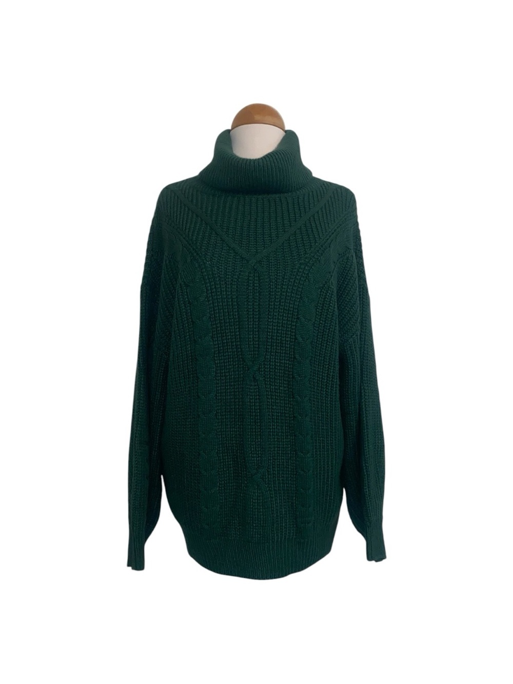 Turtleneck Cable Knit Sweater - Dark Green